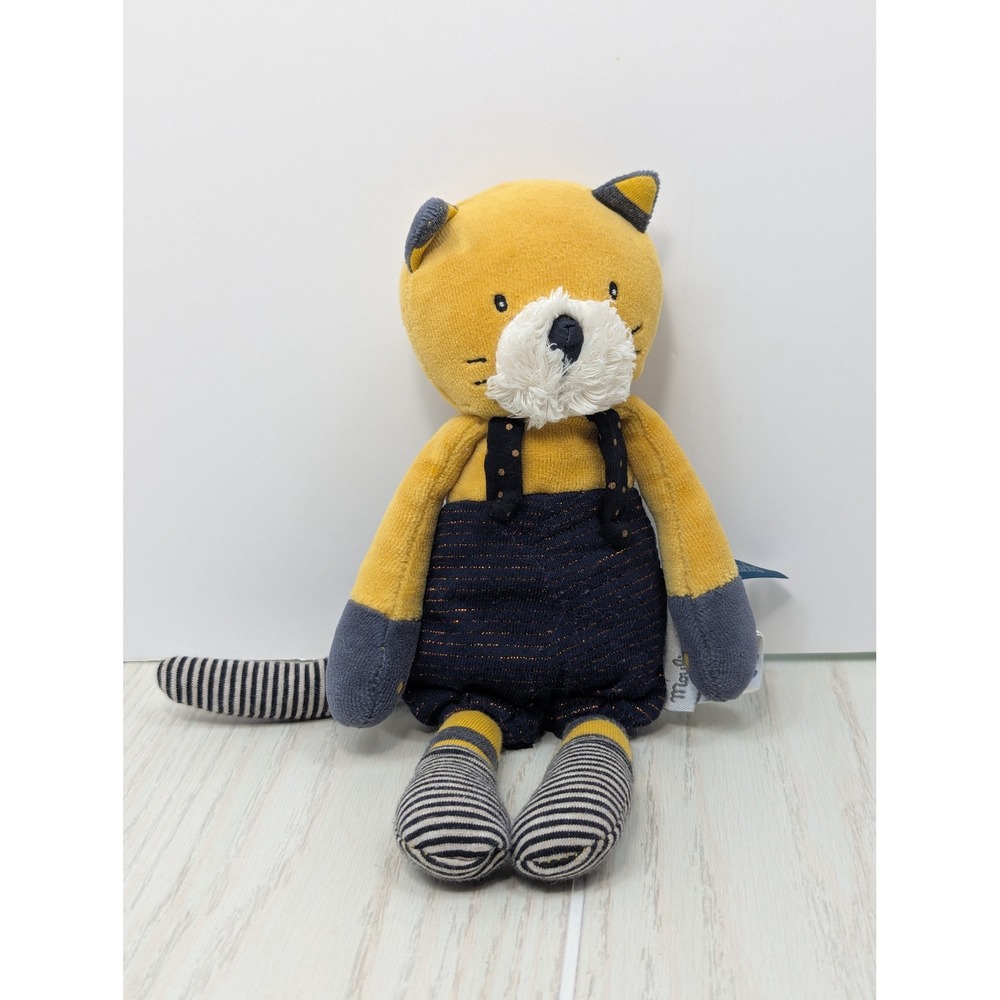 Moulin‎ Roty FLAWED READ Les Moustaches Cat Plush Yellow Blue Striped